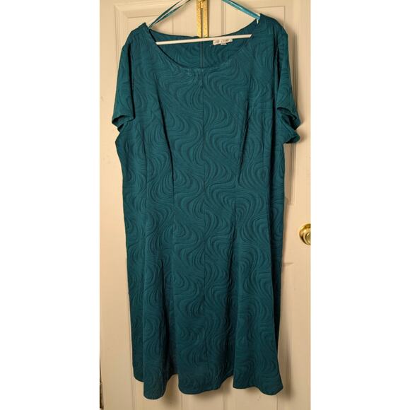 Sandra Darren Green Swirl Pattern Fit N Flare Dress 24W Church Party BBW Knit - Picture 1 of 4